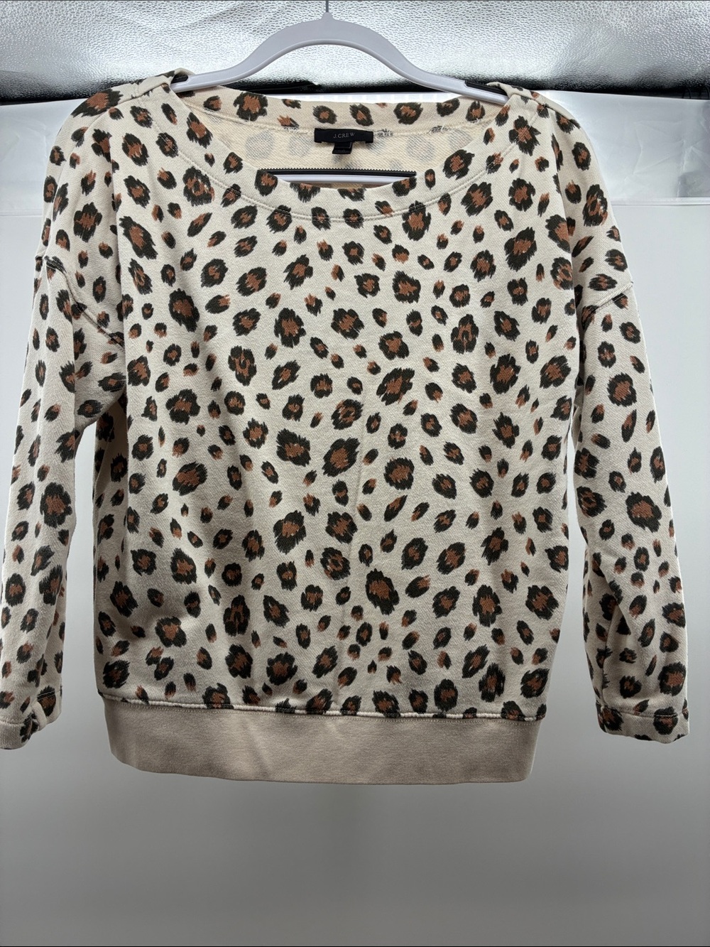 J. Crew Cream Leopard Print Scoop Neck Sweater